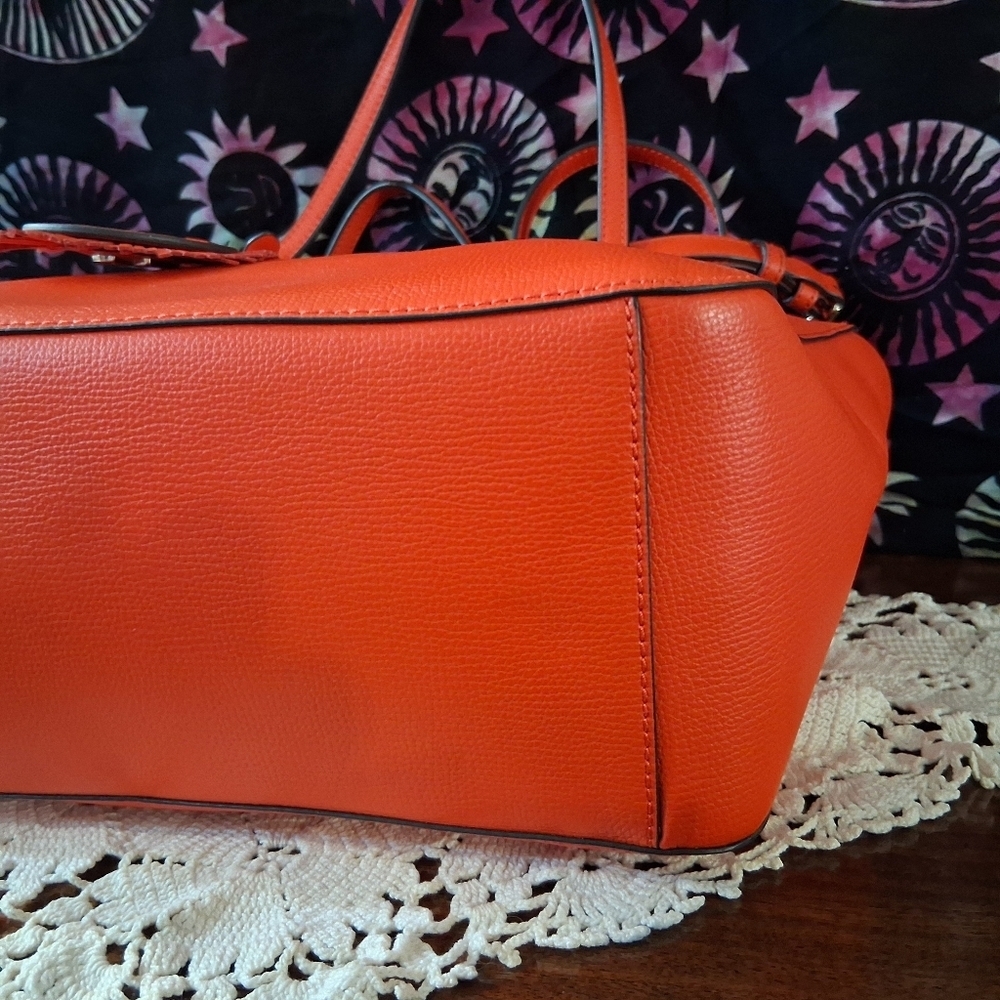 Henri Bendel Shoulder Bag Leather Sunburst Orange Red Satchel Handbag  Strap - Picture 13 of 17
